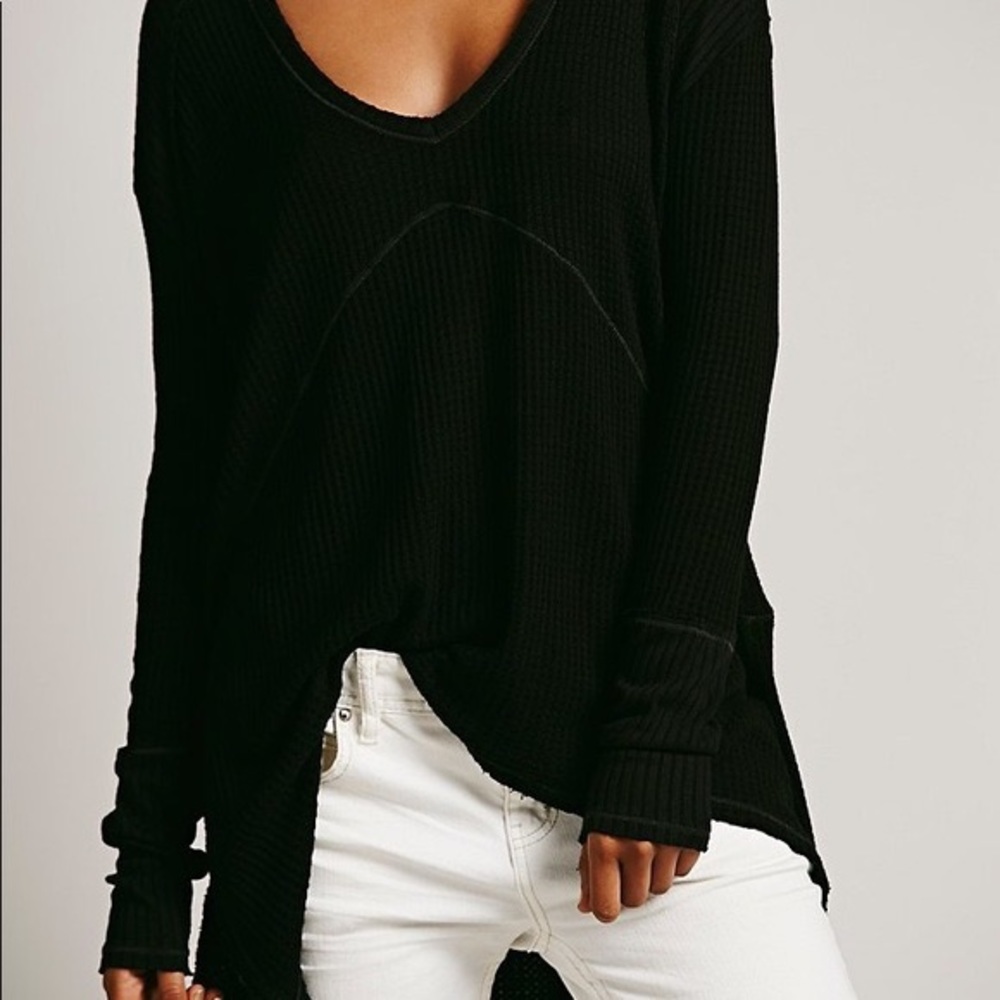 NWT Free People Sunset Park Thermal Top in Black - Size Small